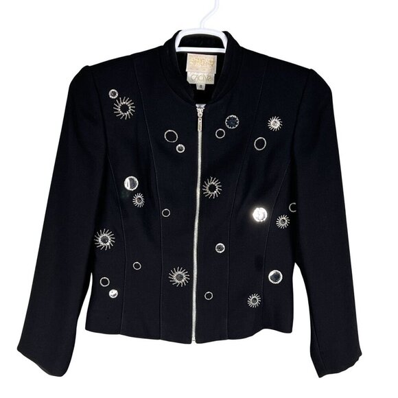 Alberto Makali Caché 8 / M Black Evening Blazer Silver Sunburst Star Embroidery - Picture 1 of 13